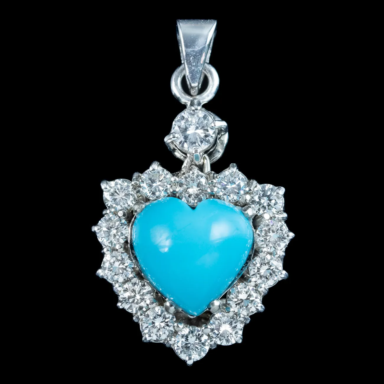 Edwardian Style Turquoise Diamond Heart Pendant Platinum