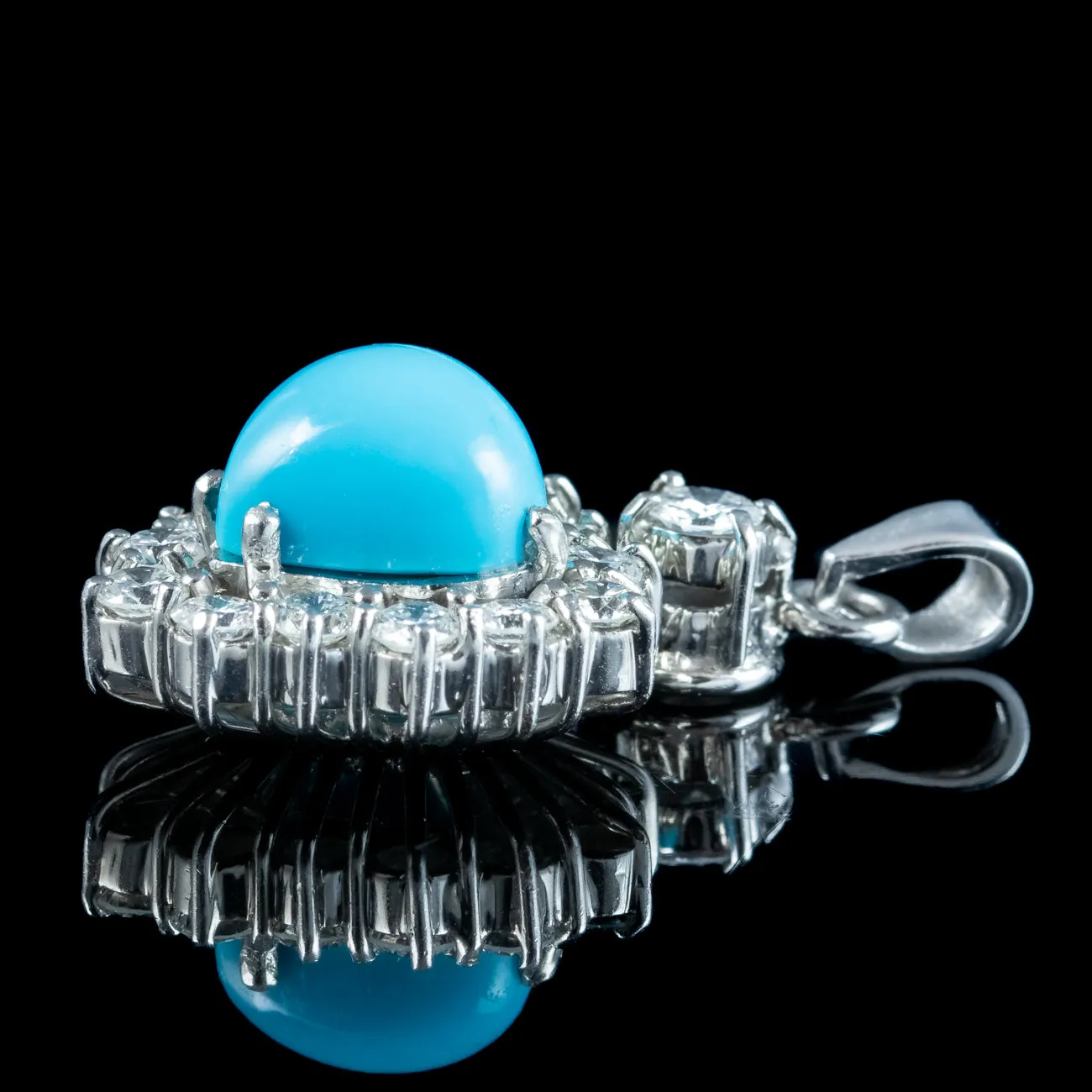 Edwardian Style Turquoise Diamond Heart Pendant Platinum