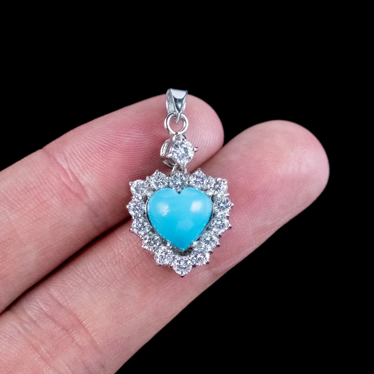 Edwardian Style Turquoise Diamond Heart Pendant Platinum