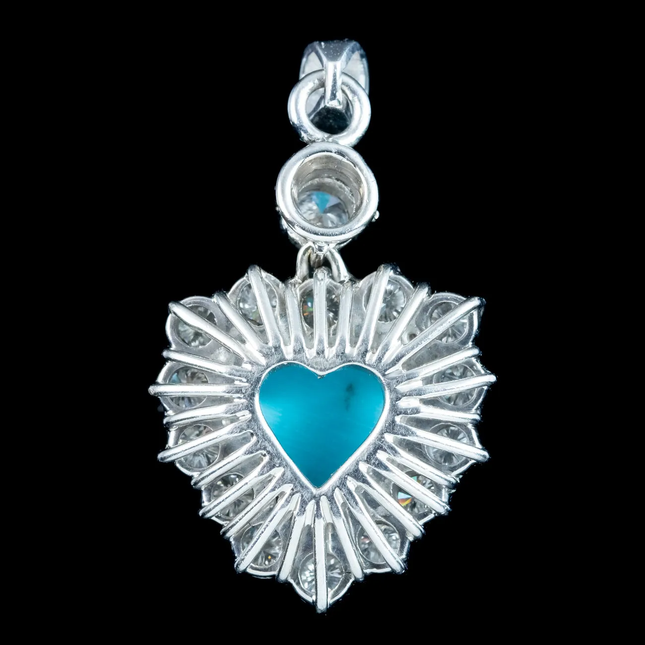 Edwardian Style Turquoise Diamond Heart Pendant Platinum
