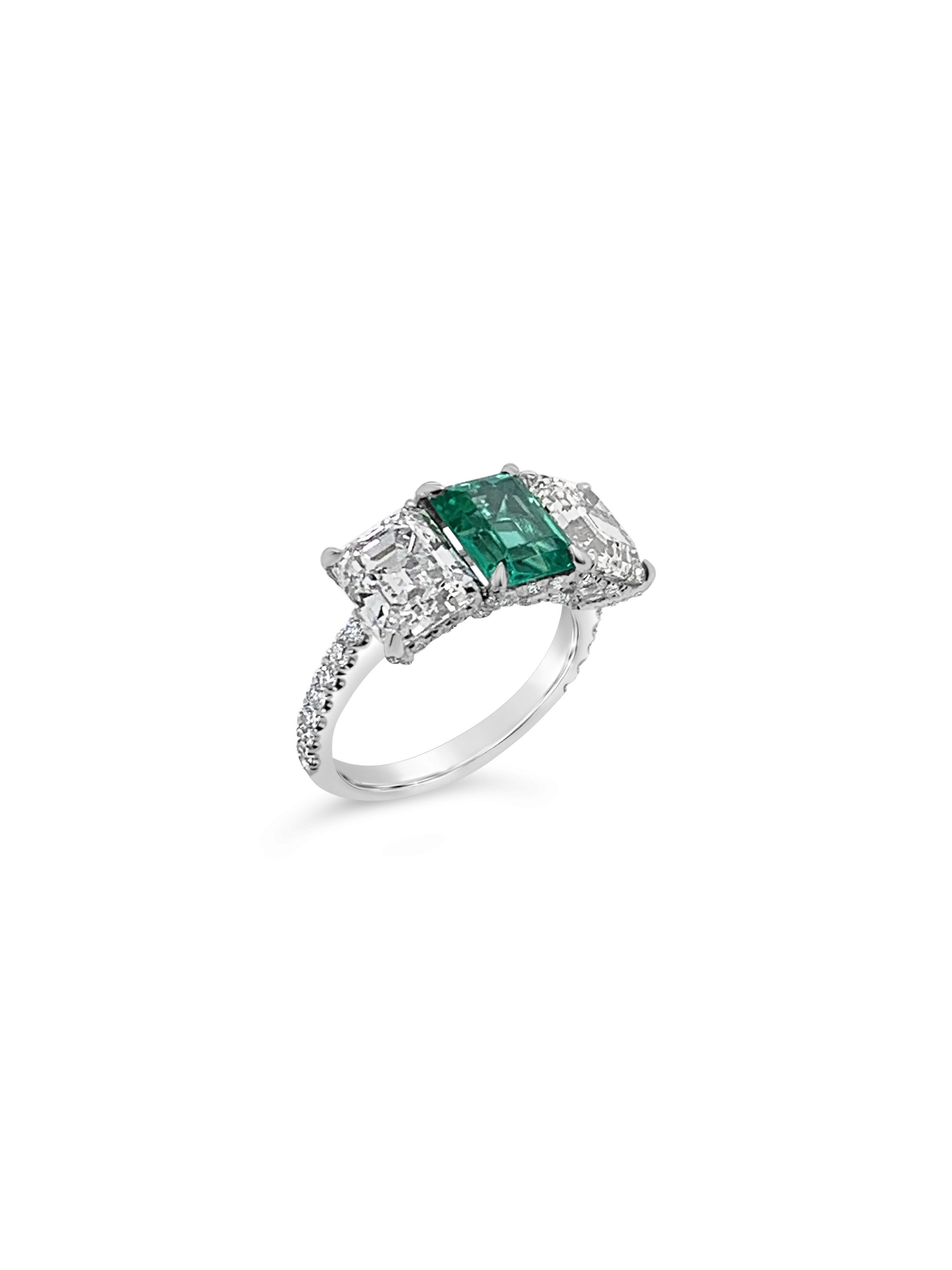 Emerald & Diamond Three Stone Ring