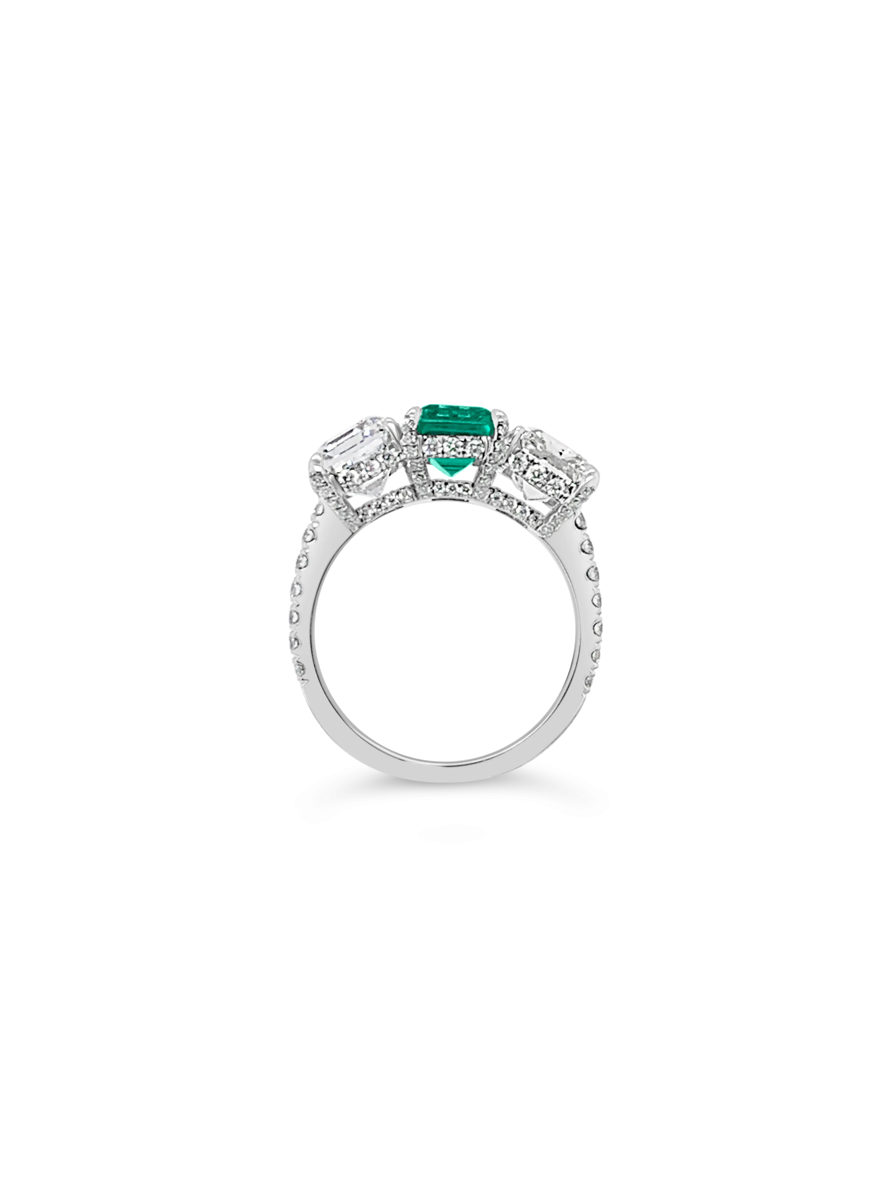 Emerald & Diamond Three Stone Ring