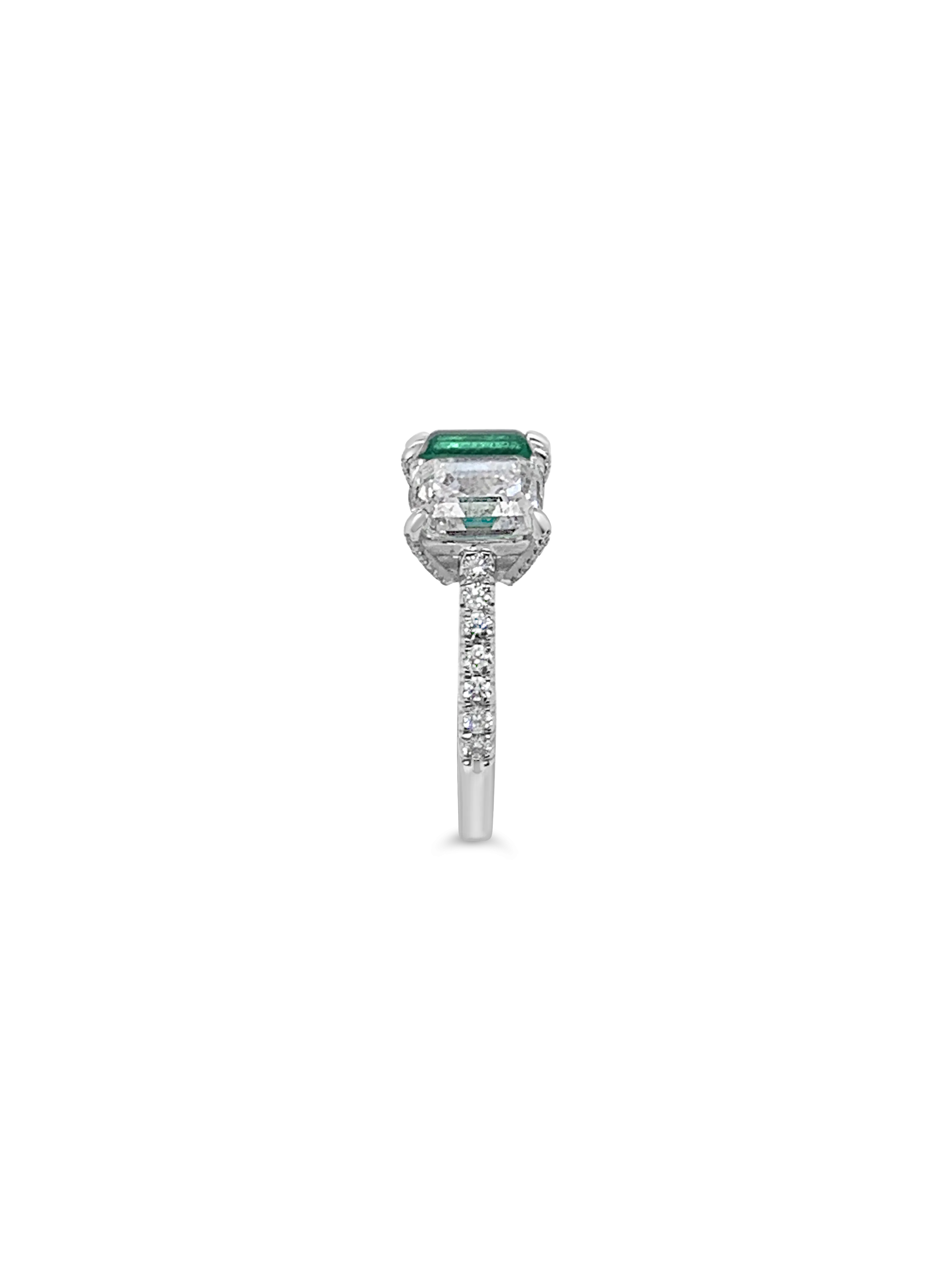 Emerald & Diamond Three Stone Ring