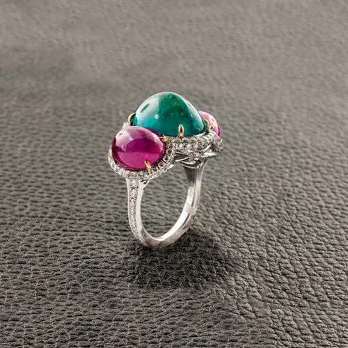 Emerald, Ruby & Diamond Ring