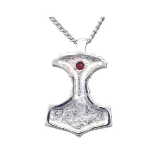 Enameled Ornate Thor's Hammer Necklace with Gemstone