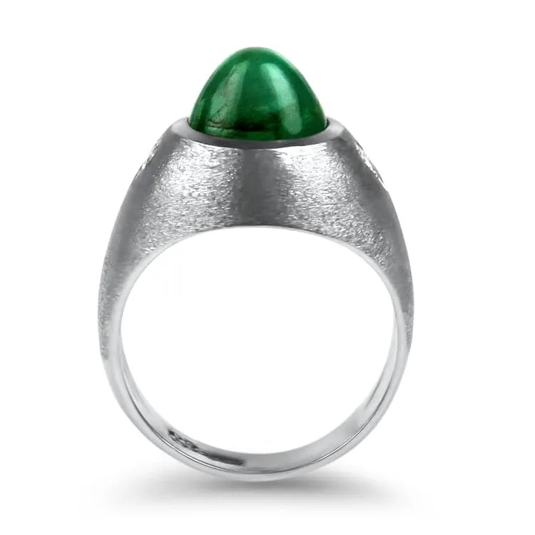 Estate White Gold Gents Cabochon Emerald and Diamond Ring