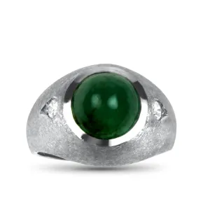 Estate White Gold Gents Cabochon Emerald and Diamond Ring