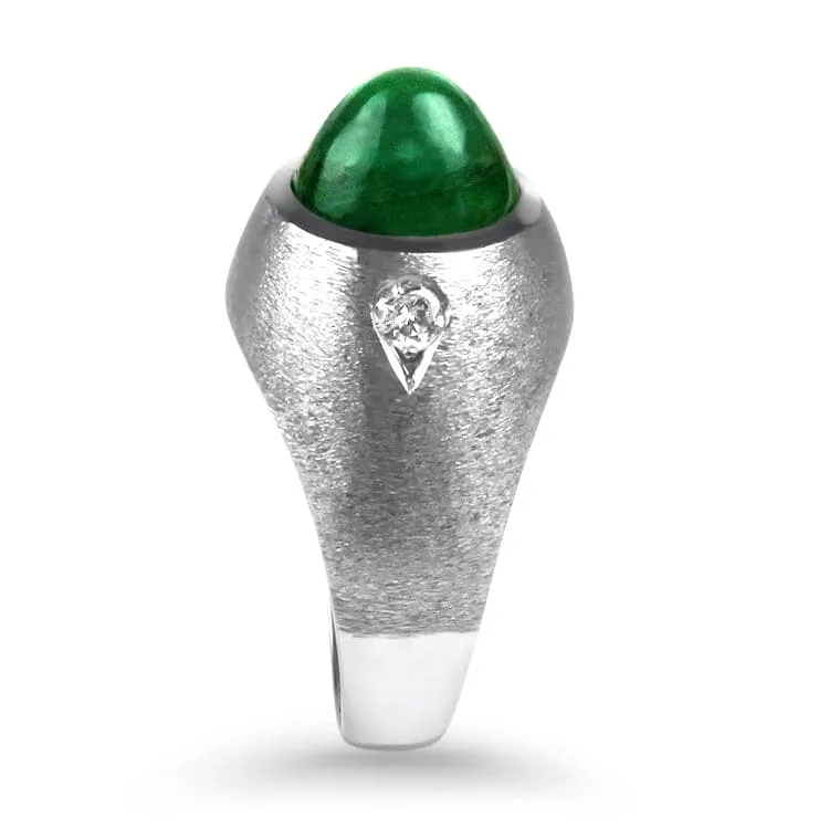 Estate White Gold Gents Cabochon Emerald and Diamond Ring