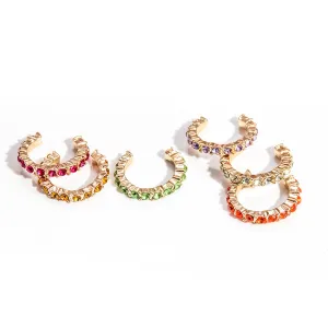 European And American Metal Shiny Full Drilling Ear Clip Personalized Fashion Exaggerated Geometric Multicolor Colored Diamond Set Non Ear Hole Earrings For Women