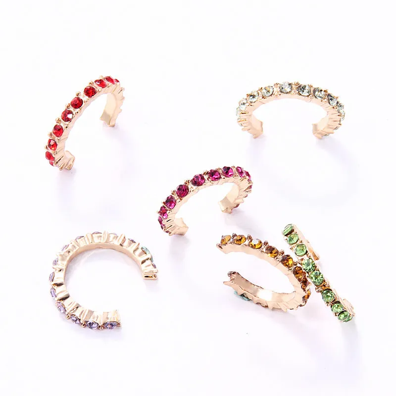 European And American Metal Shiny Full Drilling Ear Clip Personalized Fashion Exaggerated Geometric Multicolor Colored Diamond Set Non Ear Hole Earrings For Women