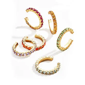 European And American Metal Shiny Full Drilling Ear Clip Personalized Fashion Exaggerated Geometric Multicolor Colored Diamond Set Non Ear Hole Earrings For Women