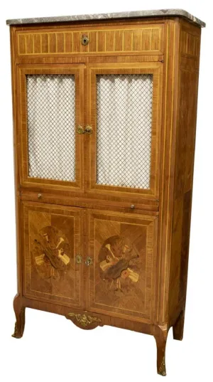 FRENCH MARBLE-TOP MARQUETRY SHEET MUSIC CABINET, 19th century ( 1800s )