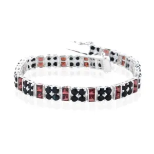 Genuine Sapphire Garnet Tennis Bracelet Sterling Silver