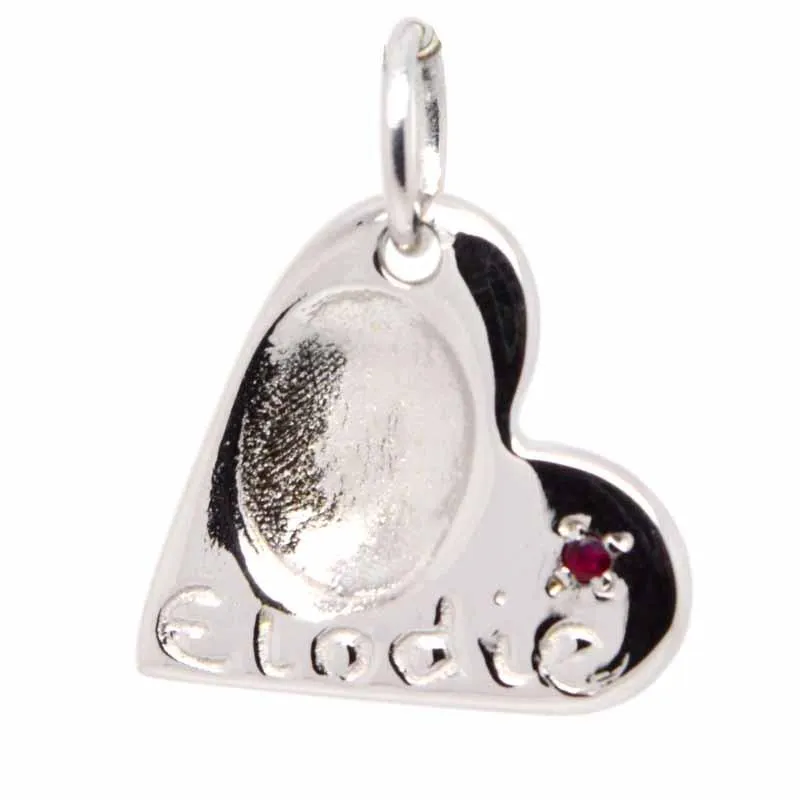 Gold Fingerprint Heart Charm with Birthstone