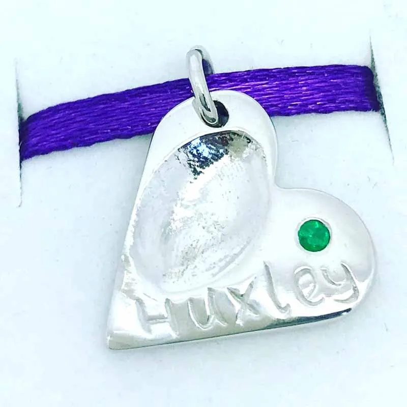 Gold Fingerprint Heart Charm with Birthstone