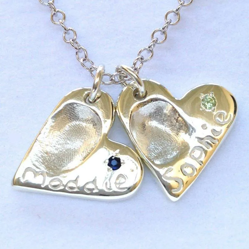Gold Fingerprint Heart Charm with Birthstone