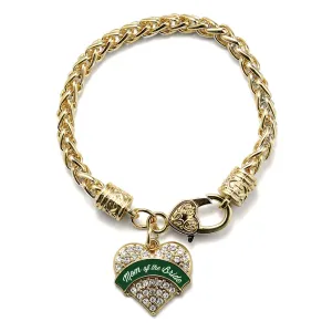 Gold Forest Green Mom of Bride Pave Heart Charm Braided Bracelet