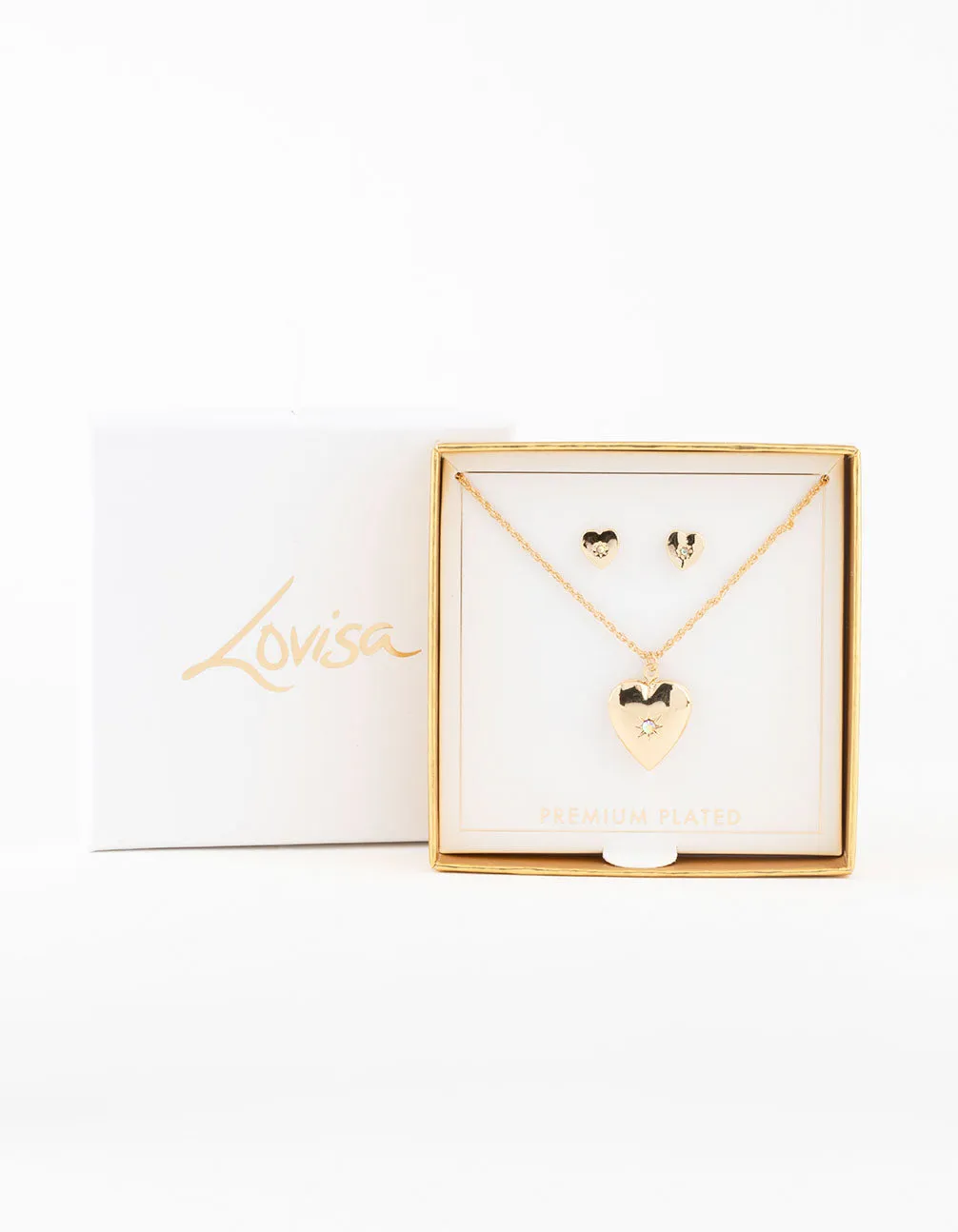 Gold Heart Locket Jewellery Set