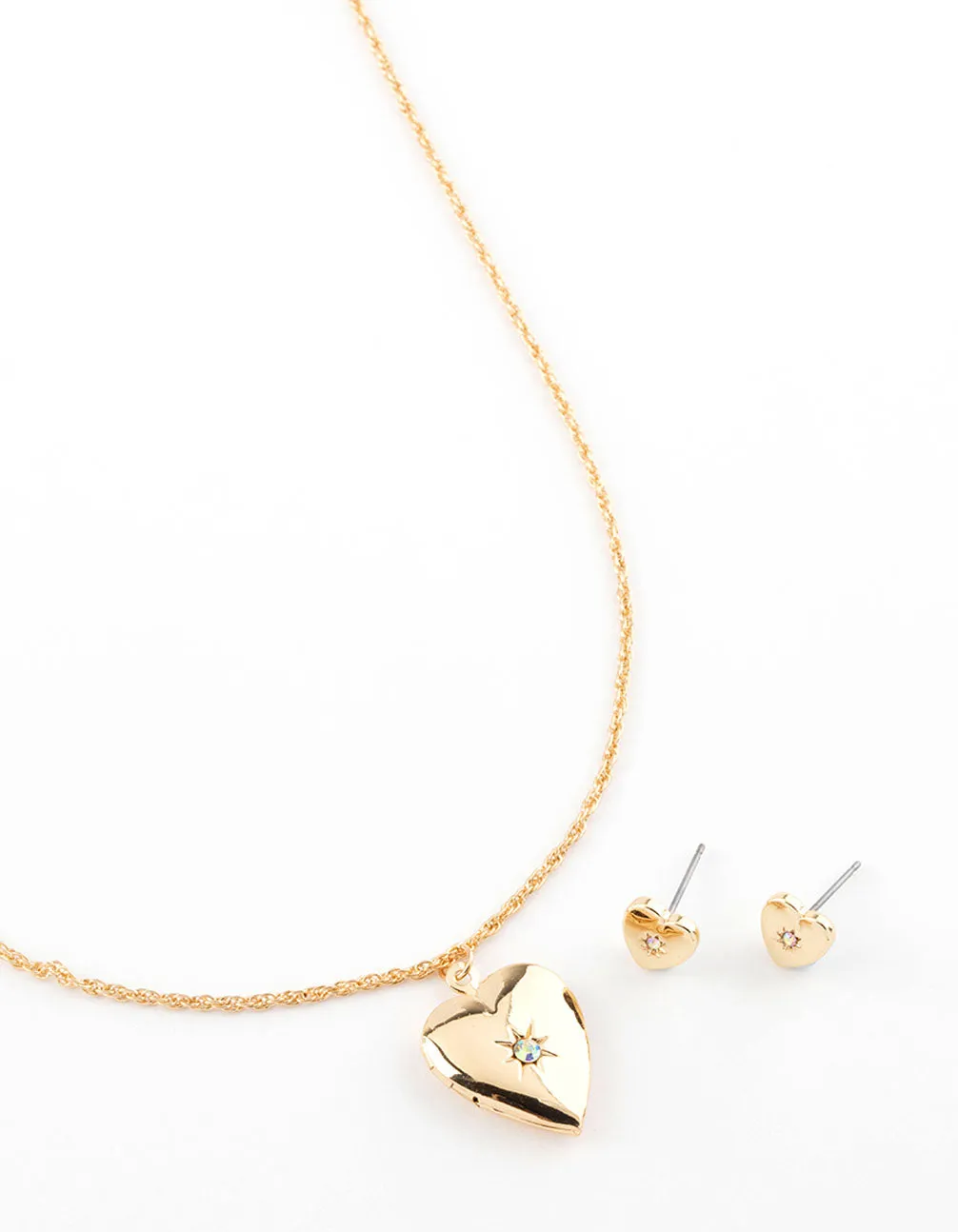 Gold Heart Locket Jewellery Set