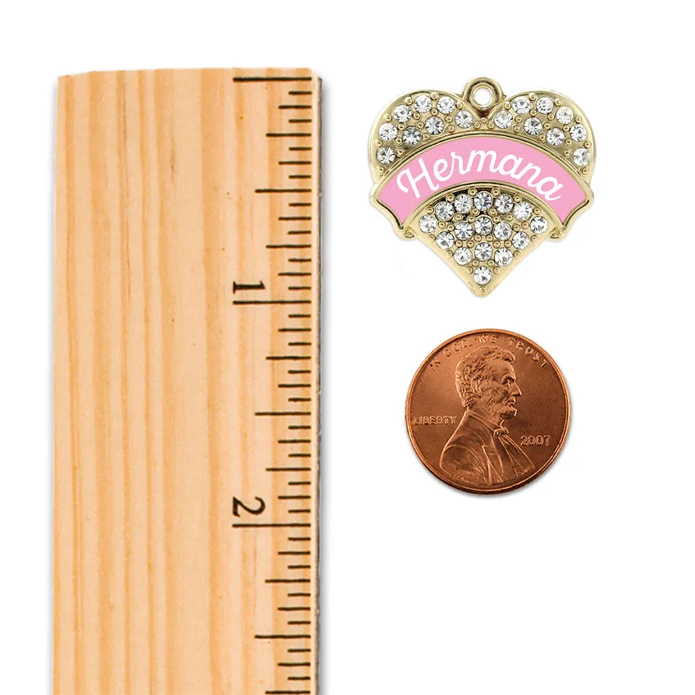 Gold Hermana - Pink Pave Heart Charm Braided Bracelet