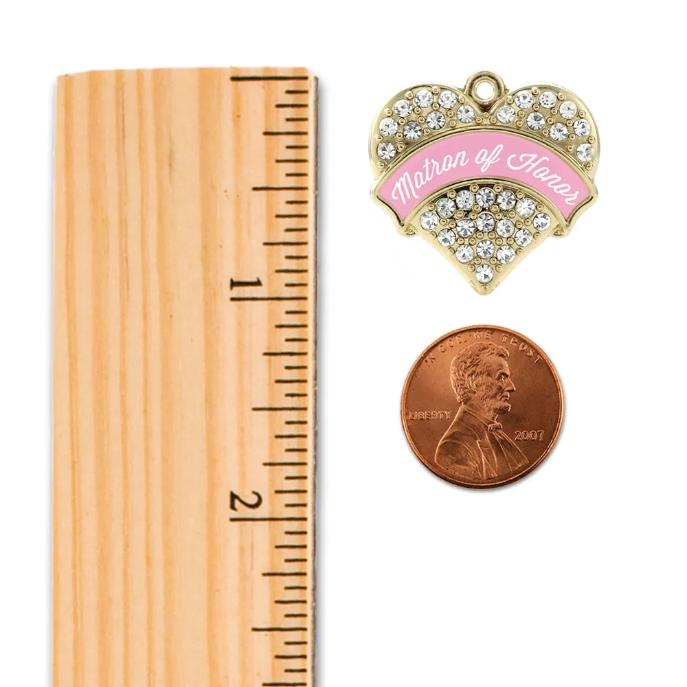 Gold Light Pink Matron of Honor Pave Heart Charm Toggle Bracelet