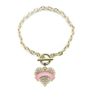 Gold Pink Grandma Pave Heart Charm Toggle Bracelet