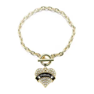 Gold Pitbulls - Paw Prints Pave Heart Charm Toggle Bracelet