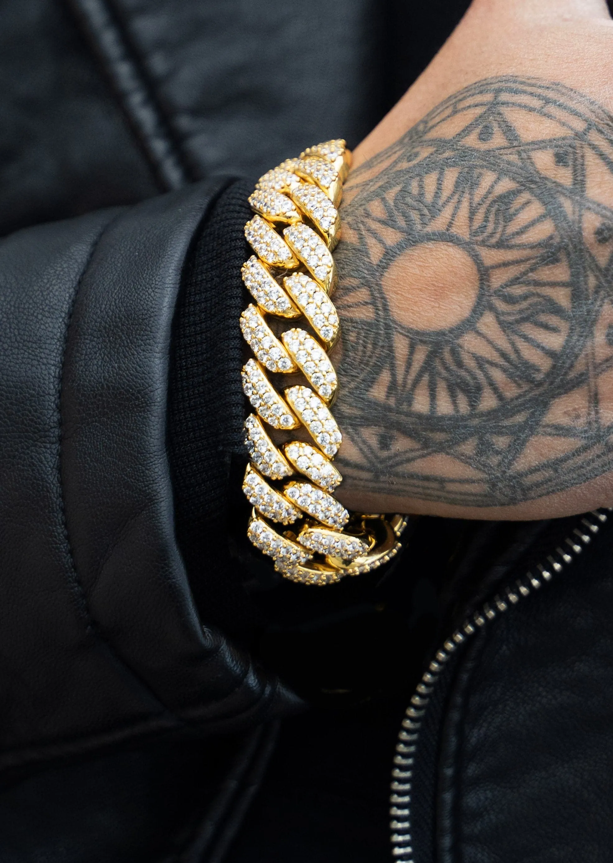 Gold Plated Mens Iced Out Miami Cuban Link Bracelet