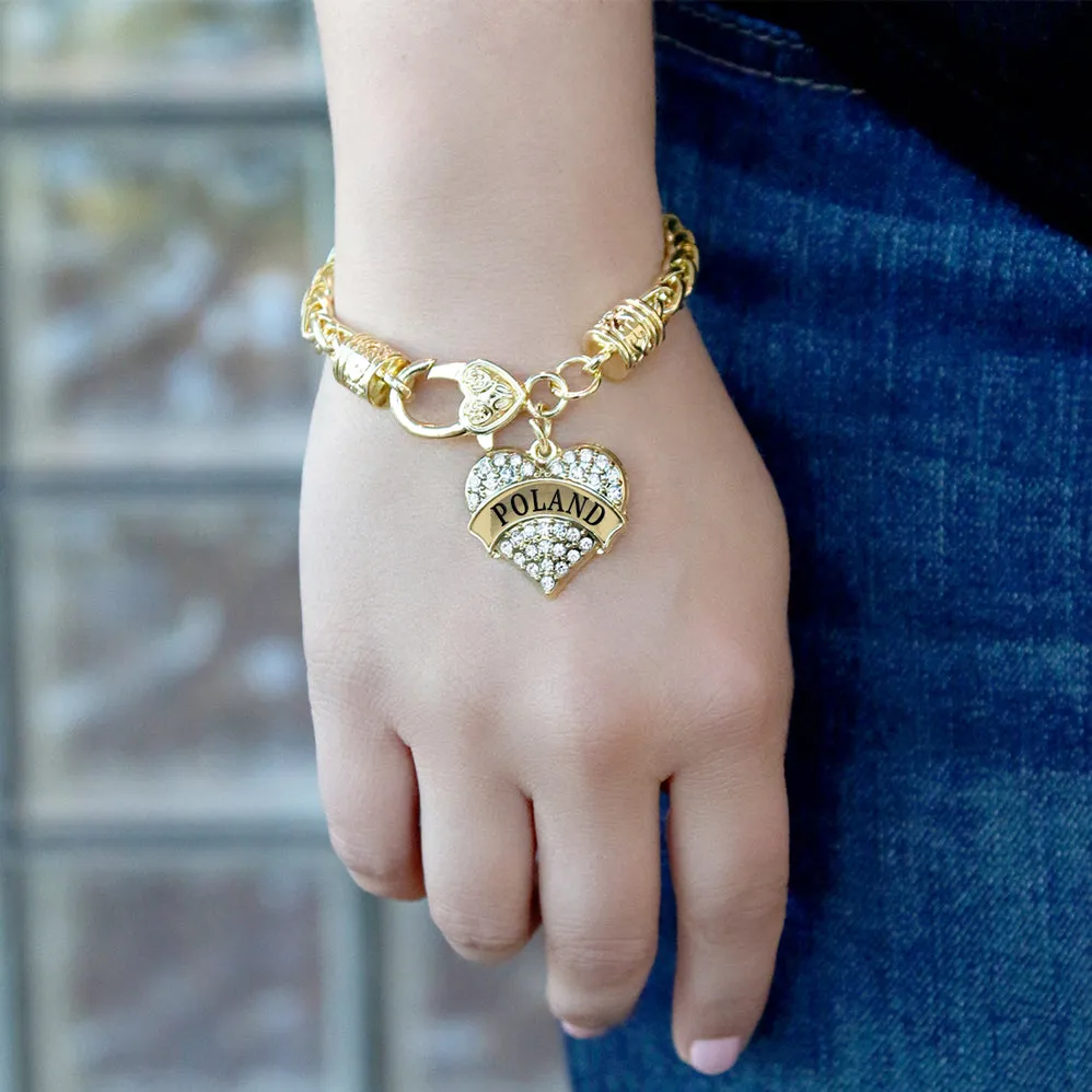 Gold Poland Pave Heart Charm Braided Bracelet