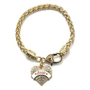 Gold Rust Bride Pave Heart Charm Braided Bracelet