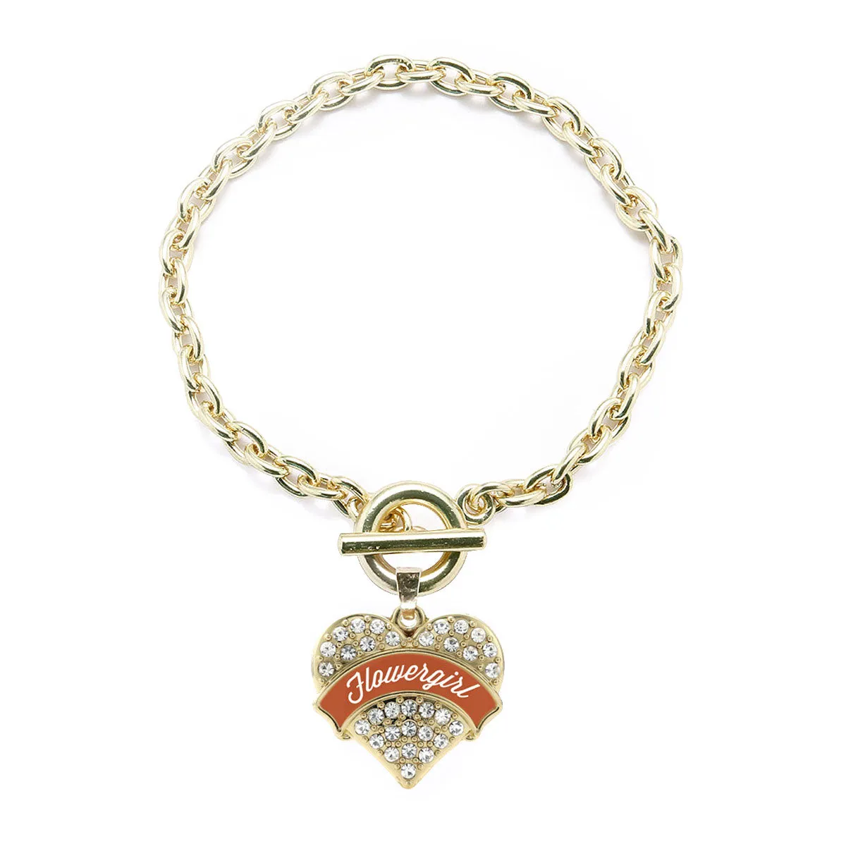 Gold Rust Flower Girl Pave Heart Charm Toggle Bracelet