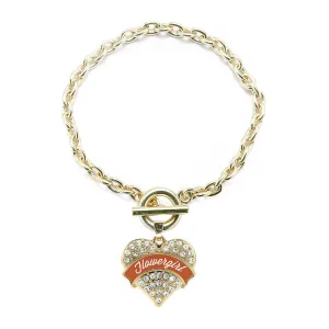 Gold Rust Flower Girl Pave Heart Charm Toggle Bracelet