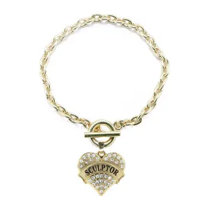 Gold Sculptor Pave Heart Charm Toggle Bracelet