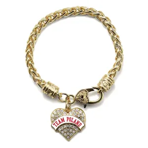 Gold Team Poland Pave Heart Charm Braided Bracelet