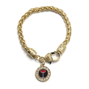 Gold Wine Lovers Circle Charm Braided Bracelet