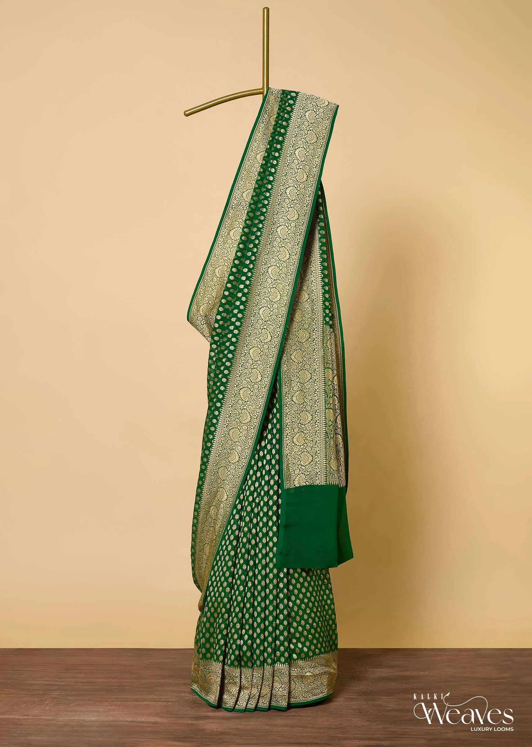 Graceful Green Banarasi Khaddi Saree Set