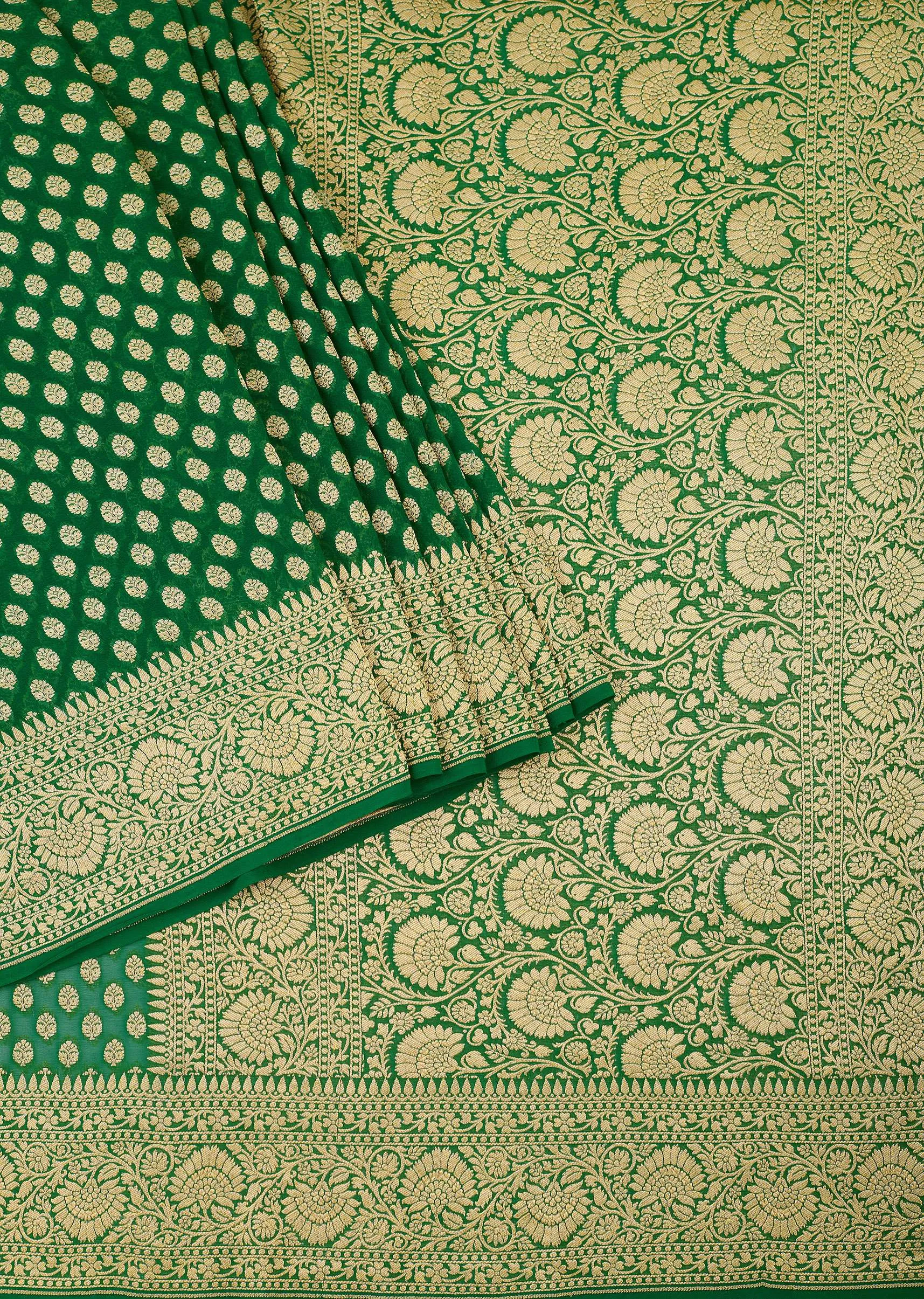 Graceful Green Banarasi Khaddi Saree Set