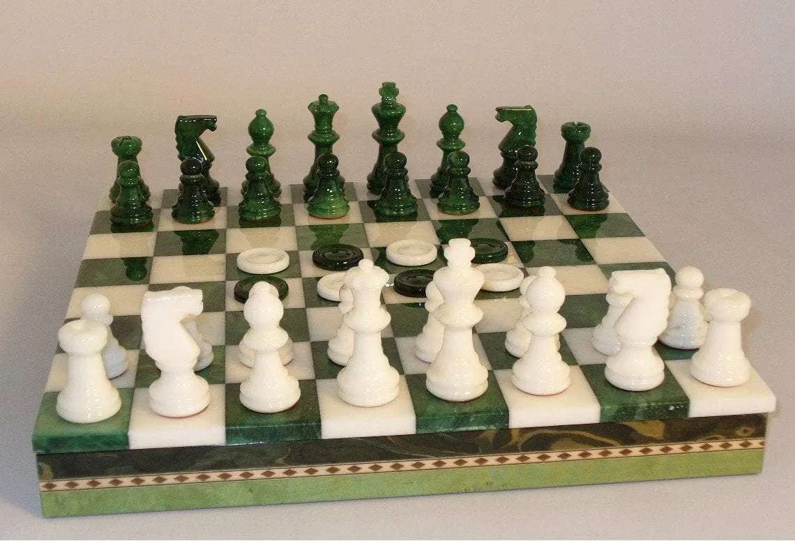 Green & White Alabaster Inlaid Chest