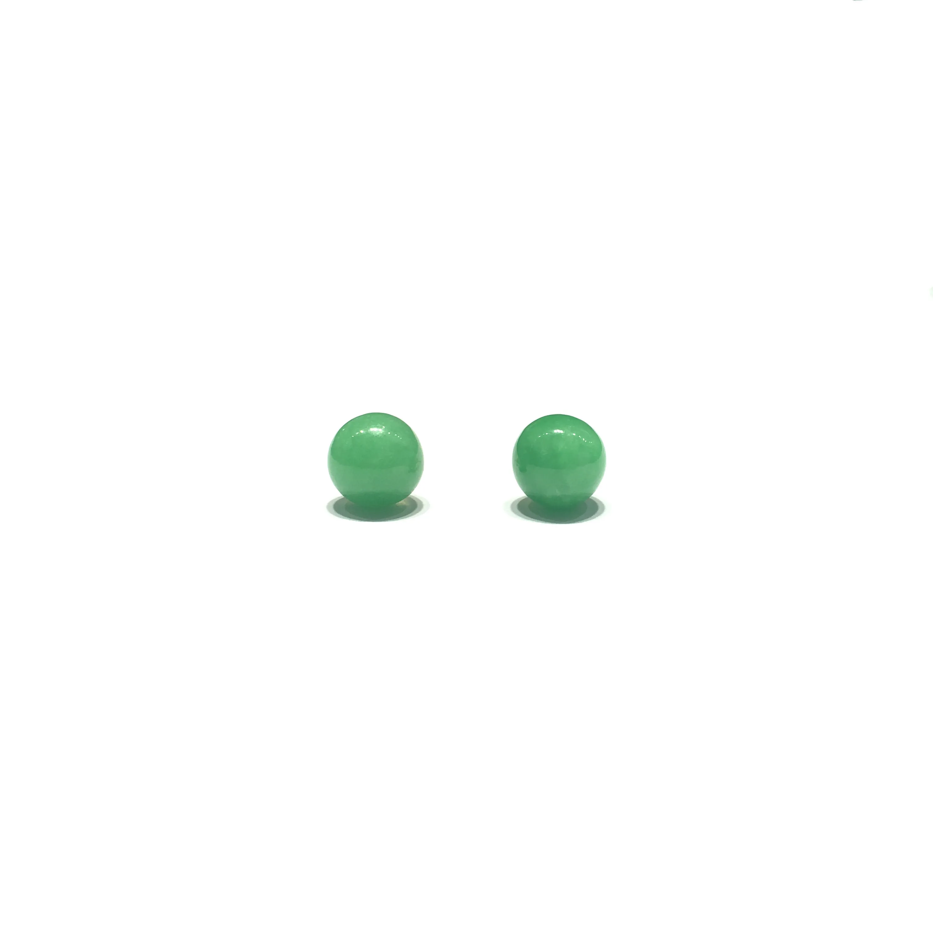 Green Jade Ball Stud Earrings (14K)