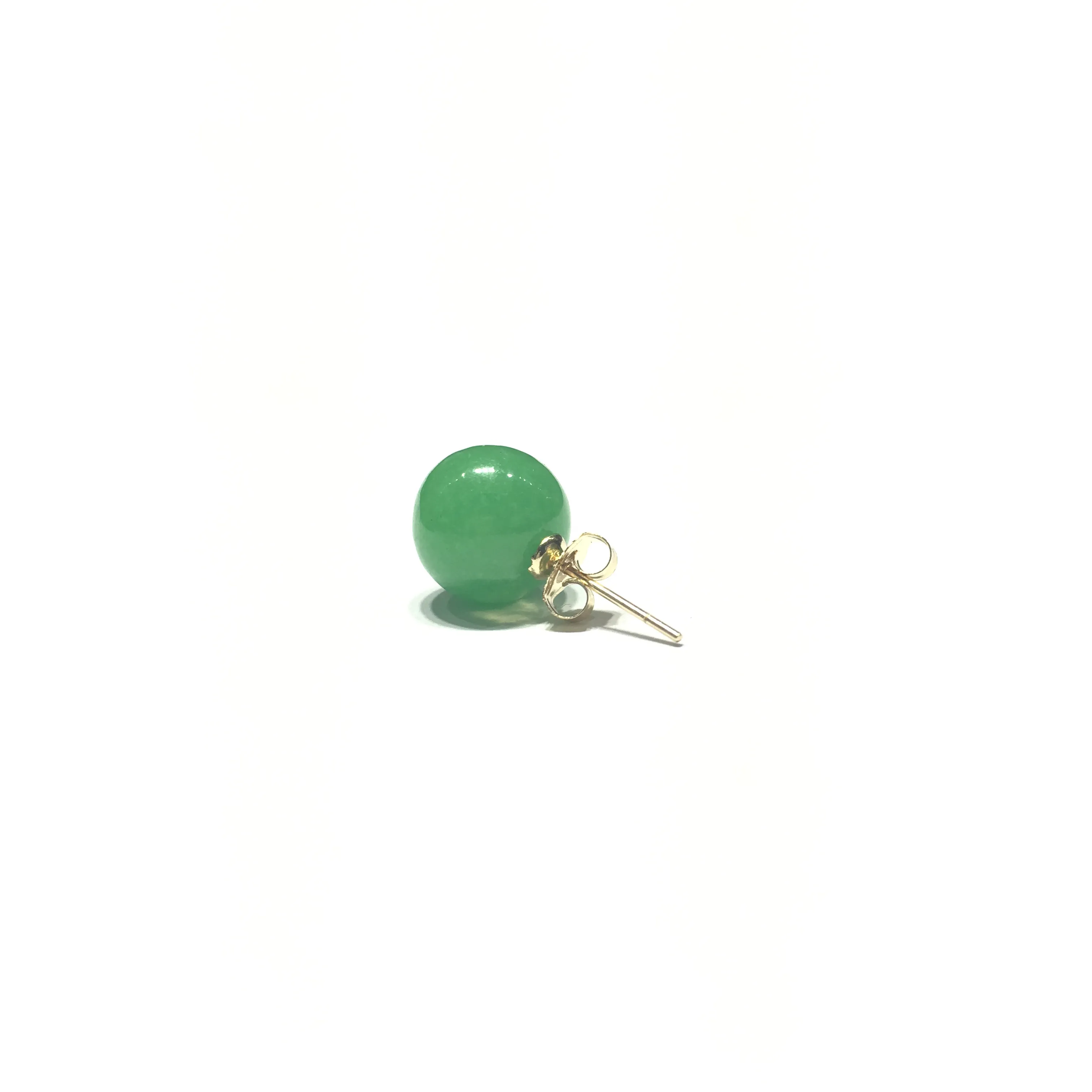 Green Jade Ball Stud Earrings (14K)
