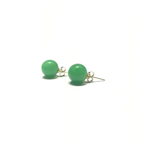 Green Jade Ball Stud Earrings (14K)