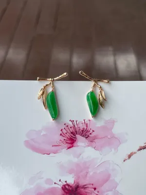 Green Jade Earrings - Bamboo Leaves (NJE229)