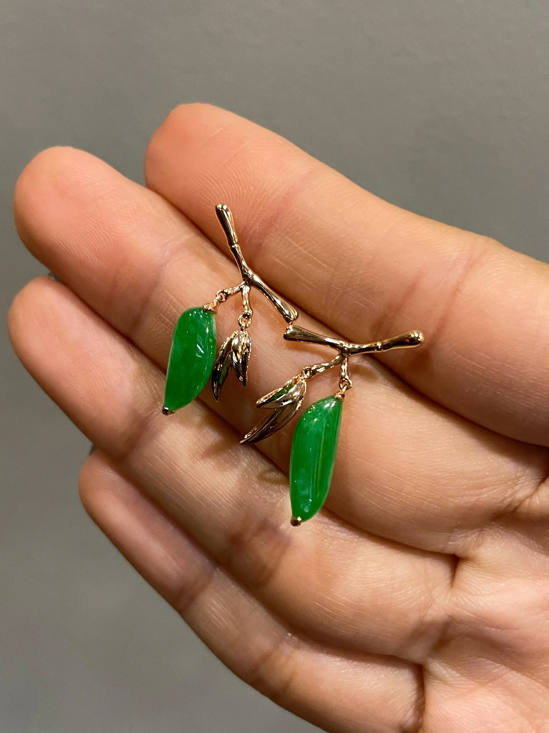 Green Jade Earrings - Bamboo Leaves (NJE229)