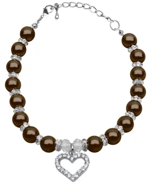 Heart and Pearl Necklace Chocolate Lg (10-12)
