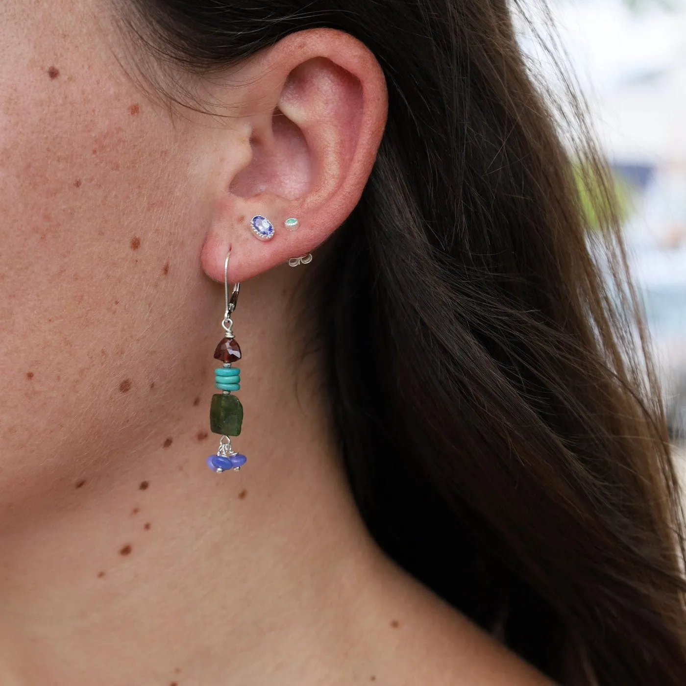 Hessonite Garnet & Purple Jade  Drop Earrings