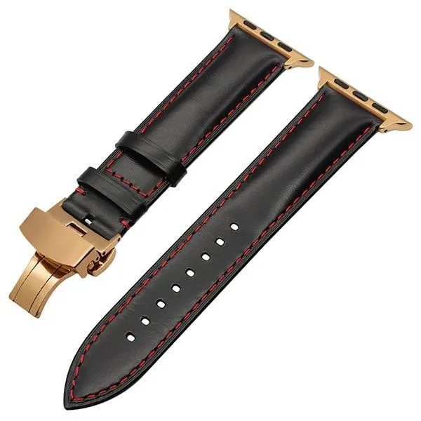Italy Calf Genuine Leather Watchband Butterfly Buckle Band Series