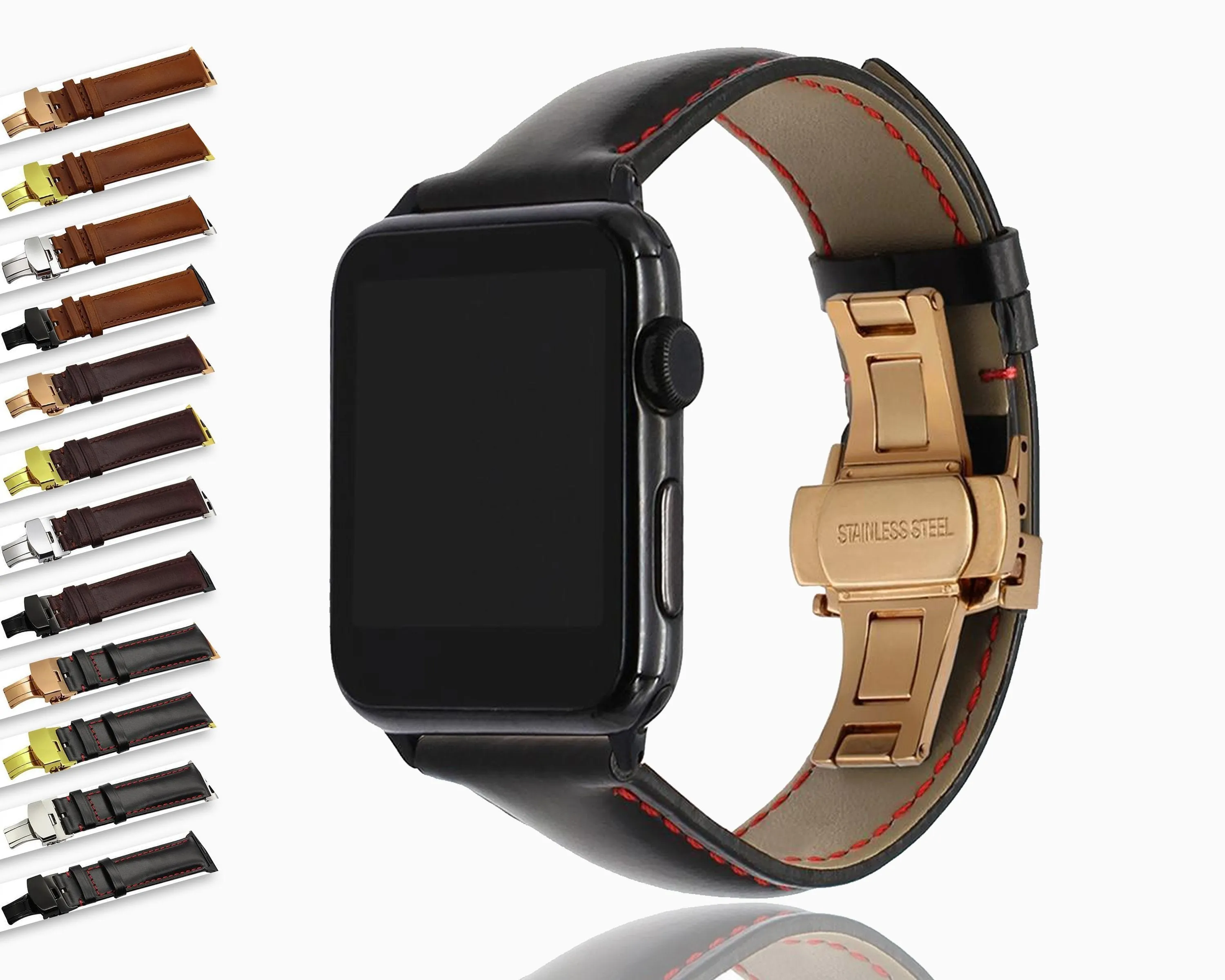 Italy Calf Genuine Leather Watchband Butterfly Buckle Band Series