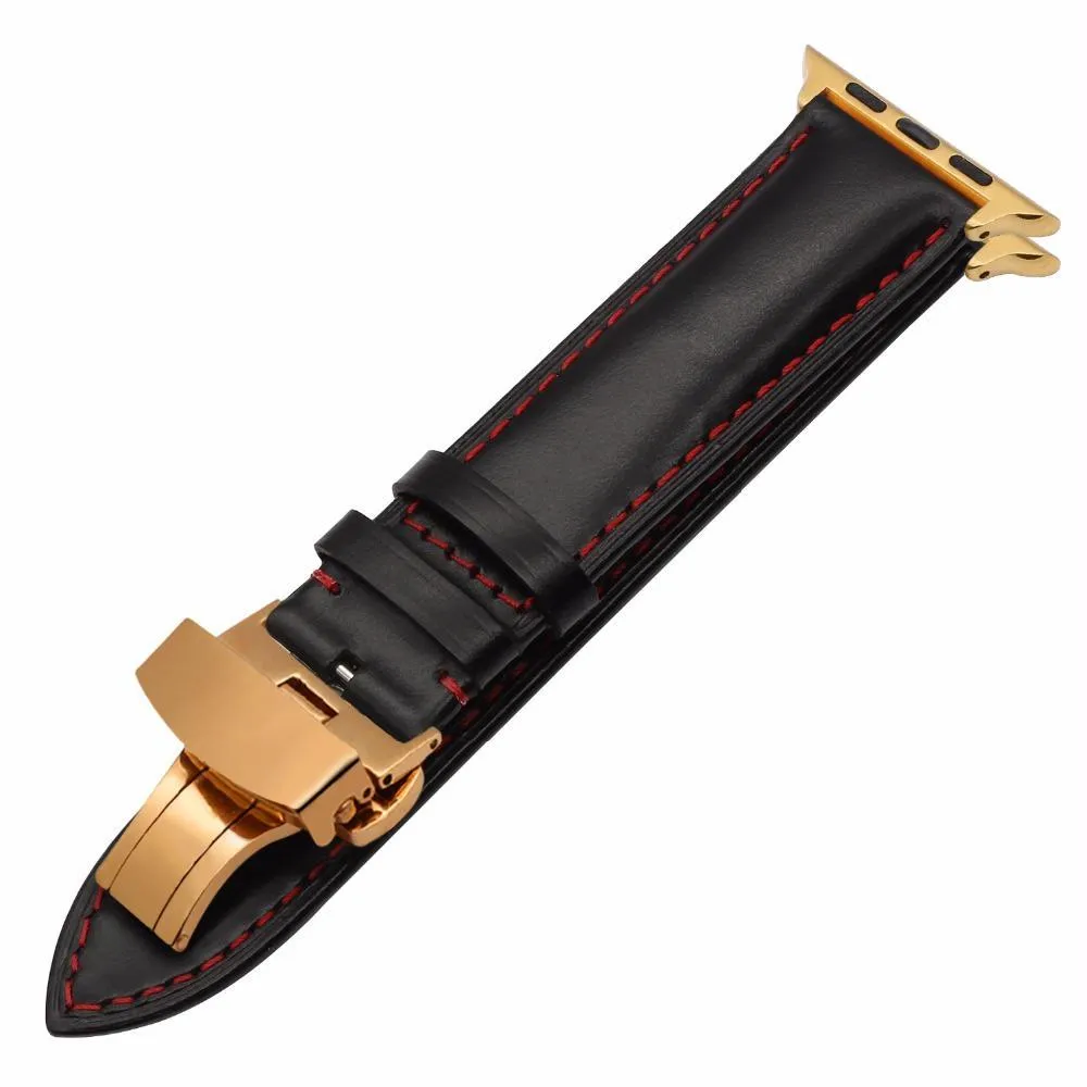 Italy Calf Genuine Leather Watchband Butterfly Buckle Band Series