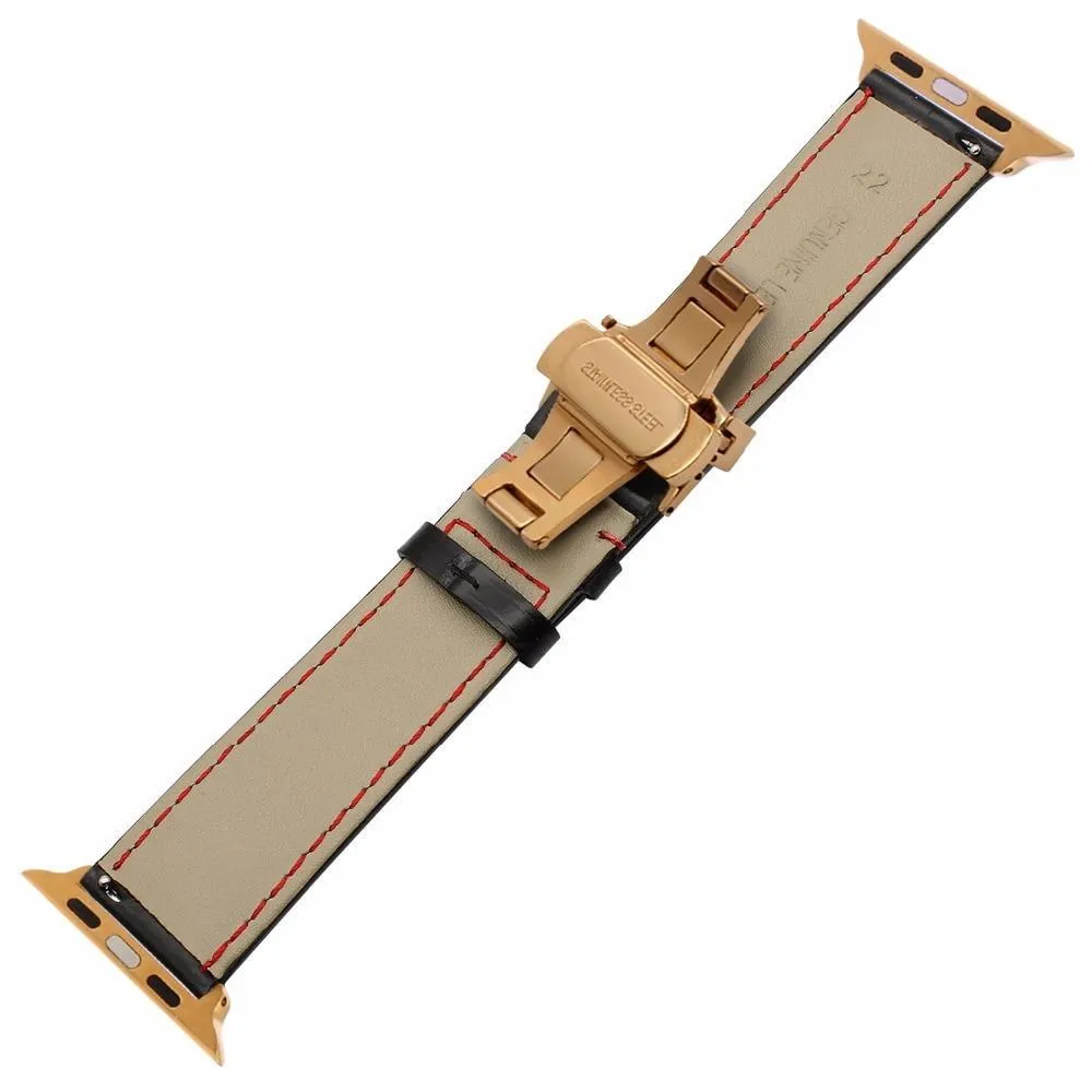 Italy Calf Genuine Leather Watchband Butterfly Buckle Band Series