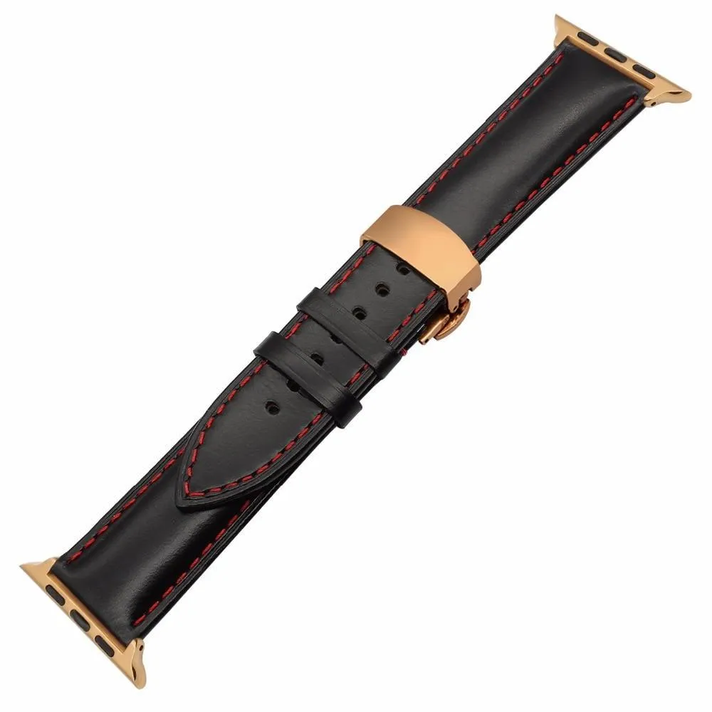 Italy Calf Genuine Leather Watchband Butterfly Buckle Band Series